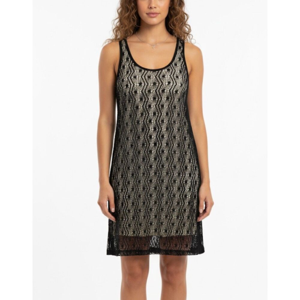 JohnPaulRichard Women's Black Crochet Lace Sleeveless Short Cocktail Dress Sz M